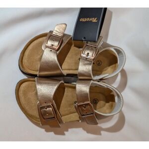 Torotto Girls Gold Metallic Double Buckle Cork Footbed Sandals Kids Size 26